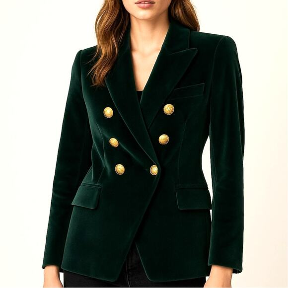 The Extreme Collection Velvet Blazer Green Double Breasted Gold Button Spain 42 - Picture 1 of 13